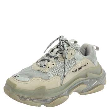 Pre Owned Balenciaga Blue Leather and Mesh Triple S Clear Sneakers Size 37