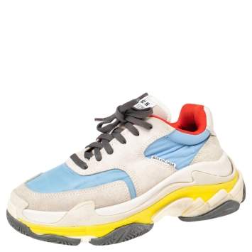 Pre Owned Balenciaga Multicolor Suede And Fabric  Triple S Clear  Sneakers Size 36
