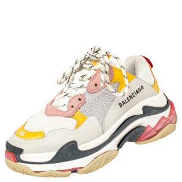 Pre Owned Balenciaga Multicolor Mesh And Nubuck Leather Triple S Clear Sneakers 36