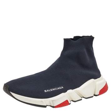 Pre Owned Balenciaga Black Knit Fabric Speed Trainer High Top Sneakers Size 40