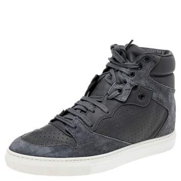 Pre Owned Balenciaga Grey Suede And Perforated Leather High Top Sneakers Size 38