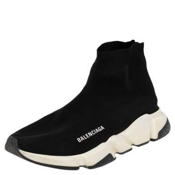 Pre Owned Balenciaga Black Knit Fabric Speed High Top Sneakers 41
