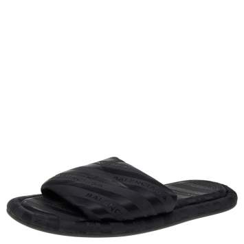 Pre Owned Balenciaga Black Fabric Hotel Logo Slides Size 35