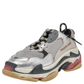 Pre Owned Balenciaga Multicolor Mesh And Leather Triple S Low Top Sneakers Size 37