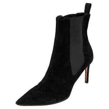 Pre Owned Balenciaga Black  Suede Pointed Toe Ankle Boots Size 36
