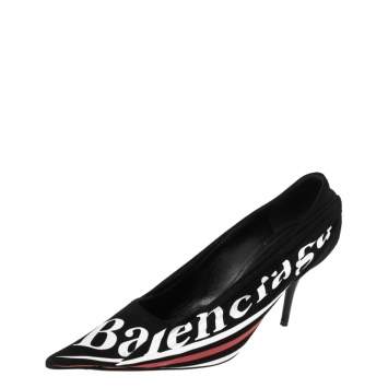 Pre Owned Balenciaga Fabric And Leather Knife Logo Pointed Toe Pumps Size 40