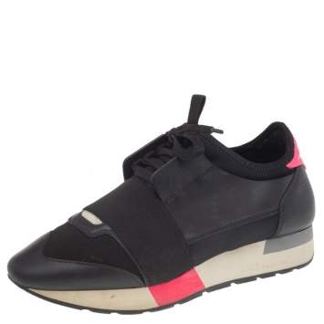 Pre Owned Balenciaga Multicolor Leather and Mesh Race Runner Sneakers Size 37