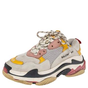 Pre Owned Balenciaga Multicolor Nubuck Leather And Mesh Triple S Sneakers Size 39