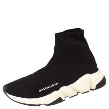 Pre Owned Balenciaga Black Knit Fabric Speed Trainer Sneakers Size 38