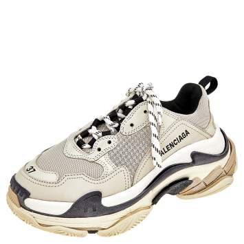 Pre Owned Balenciaga Grey Mesh And Leather Triple S Low Top Sneakers Size 37
