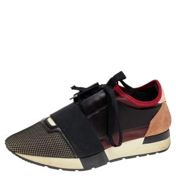 Pre Owned Balenciaga Multicolor Mesh And Suede Race Runner Low Top Sneakers Size 38