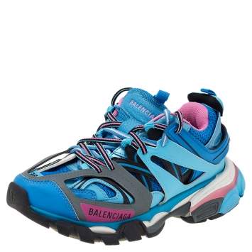 Pre Owned Balenciaga Multicolor Synthetic Leather And Mesh Track Low Top Sneakers Size 36