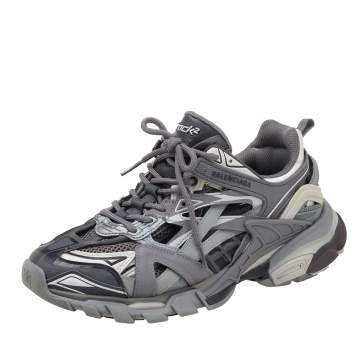 Pre Owned Balenciaga Grey/White Mesh And Leather Track 2 Low Top Sneakers Size 39