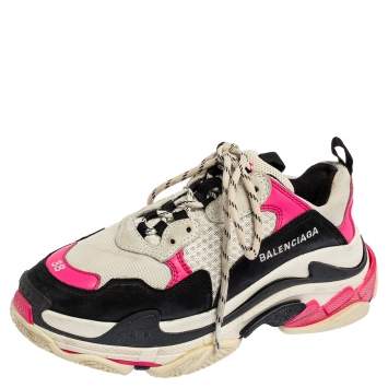 Pre Owned Balenciaga Tricolor Mesh and Leather Triple S Sneakers Size 38