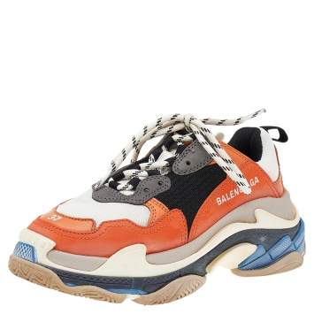 Pre Owned Balenciaga Multicolor Leather And Mesh Triple S Sneakers Size 37