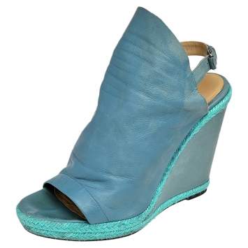 Pre Owned Balenciaga Blue Leather Glove Wedge Sandals Size 41