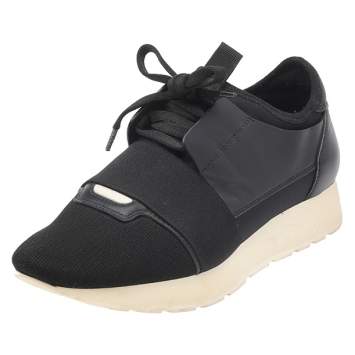 Pre Owned Balenciaga Black Canvas And Leather Race Runner Sneakers Size 36