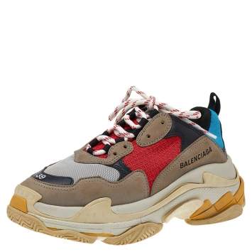 Pre Owned Balenciaga Multicolor Mesh And Suede Triple S Trainer Sneakers Size 39