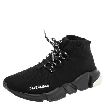 Pre Owned Balenciaga Black Knit Fabric Speed Trainer Sneakers Size 40