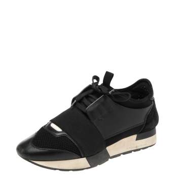 Pre Owned Balenciaga Black Neoprene And Leather Race Runner Sneakers Size 36