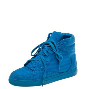 Pre Owned Balenciaga Blue Perforated Leather High Top Sneakers Size 38
