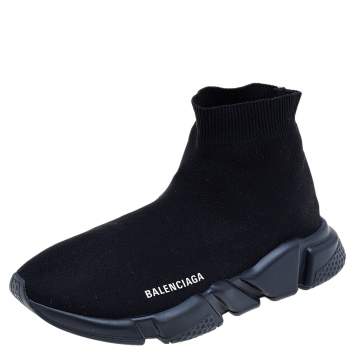 Pre Owned Balenciaga Black Knit Fabric Speed Trainer High Top Sneakers Size 41 