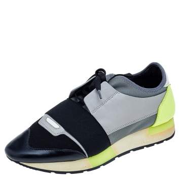 Pre Owned Balenciaga Multicolor Mesh And Leather Race Runner Sneakers Size 39