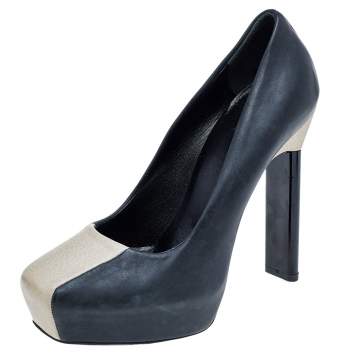 Pre Owned Balenciaga Black/Beige Leather Pumps Size 38.5