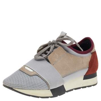 Pre Owned Balenciaga Multicolor Leather and Mesh Race Runner Sneakers Size 37
