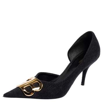 Pre Owned Balenciaga Black Denim BB Knife Pumps Size 37