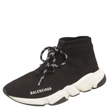 Pre Owned Balenciaga Black Knit Fabric Speed Trainer Sneakers Size 38