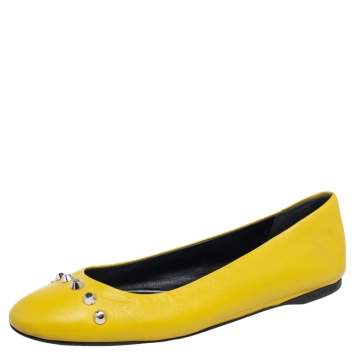 Pre Owned Balenciaga Yellow Leather Studded Ballet Flats Size 38
