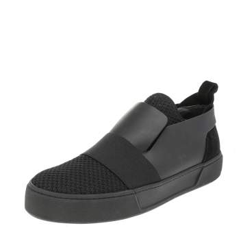 Pre Owned Balenciaga Black Leather And Knit Fabric Slip On Sneakers Size 41