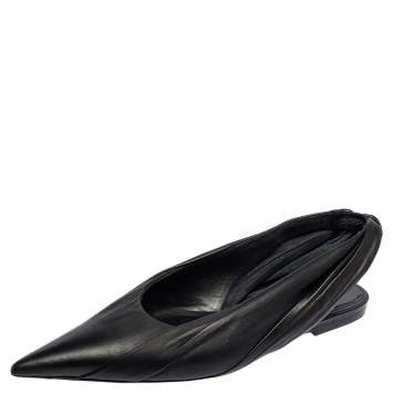 Pre Owned Balenciaga Black Leather Knife Pointed Toe Slingback Flats Size 37