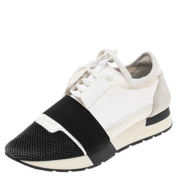 Pre Owned Balenciaga Multicolor Mesh And Suede Leather Race Runner Low-Top Sneakers Size 38