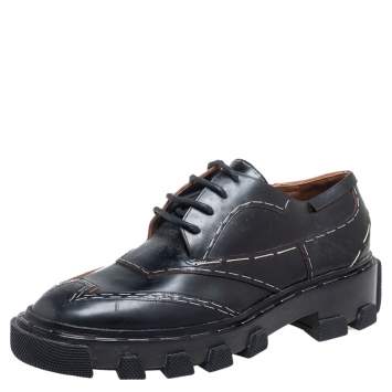 Pre Owned Balenciaga Black Leather Topstitch Platform Derby Size 38