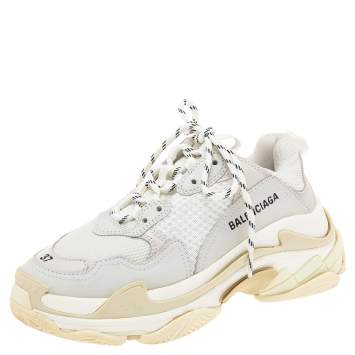 Pre Owned Balenciaga White/Grey Leather, Mesh Triple S Clear  Sneakers Size 37