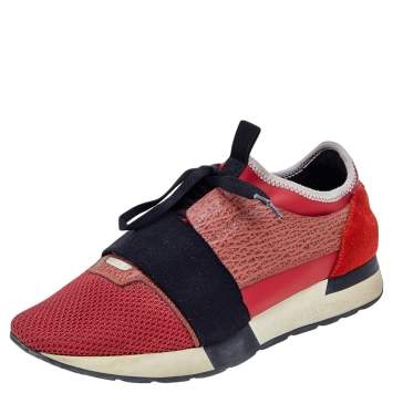 Pre Owned Balenciaga Multicolor Mesh And Leather Race Runner Sneakers Size 41