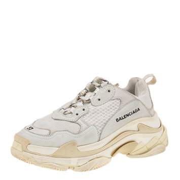 Pre Owned Balenciaga White Leather And Mesh Triple S Clear Sneakers Size 37