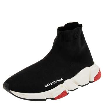 Pre Owned Balenciaga Black Knit Fabric Speed Trainer Sneakers Size 38