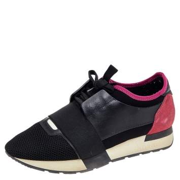Pre Owned Balenciaga Multicolor Leather and Mesh Race Runner Sneakers Size 40