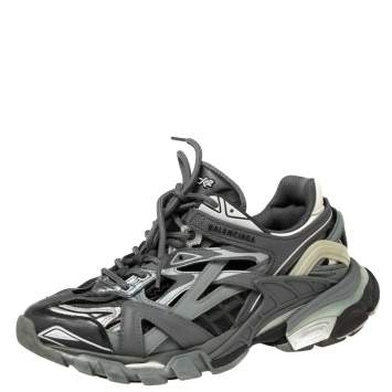 Pre Owned Balenciaga Grey Leather And Mesh Track Sneakers Size 38