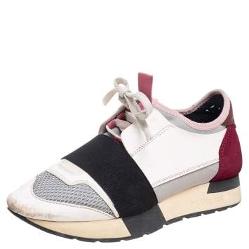 Pre Owned Balenciaga Multicolor Mesh And Leather Race Runner Low Top Sneakers Size 35