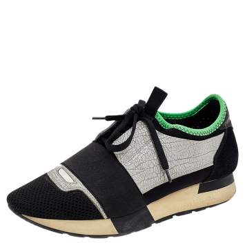 Pre Owned Balenciaga Multicolor Leather/Suede and Mesh Race Runner Sneakers Size 36