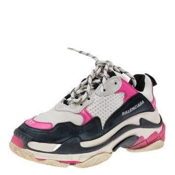 Pre Owned Balenciaga Multicolor Leather and Mesh Triple S Sneakers Size 37