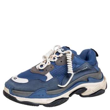 Pre Owned Balenciaga Multicolor Leather And Mesh Triple S Sneakers Size 43