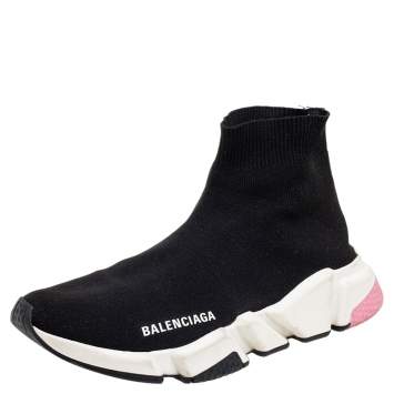 Pre Owned Balenciaga Black Knit Fabric Speed Sock Sneakers Size 38