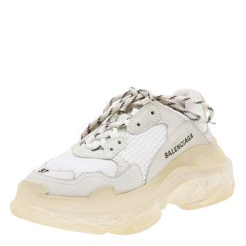 Pre Owned Balenciaga White Leather And Mesh Triple S Clear Sneakers Size 37
