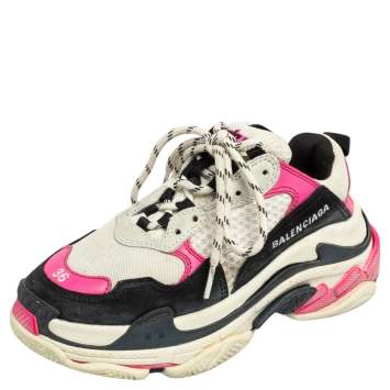 Pre Owned Balenciaga Tri-Color Suede, Mesh and Leather Triple S Sneakers Size 36
