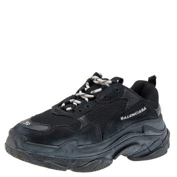 Pre Owned Balenciaga Black Leather And Mesh Triple S Faded Sneakers Size 39